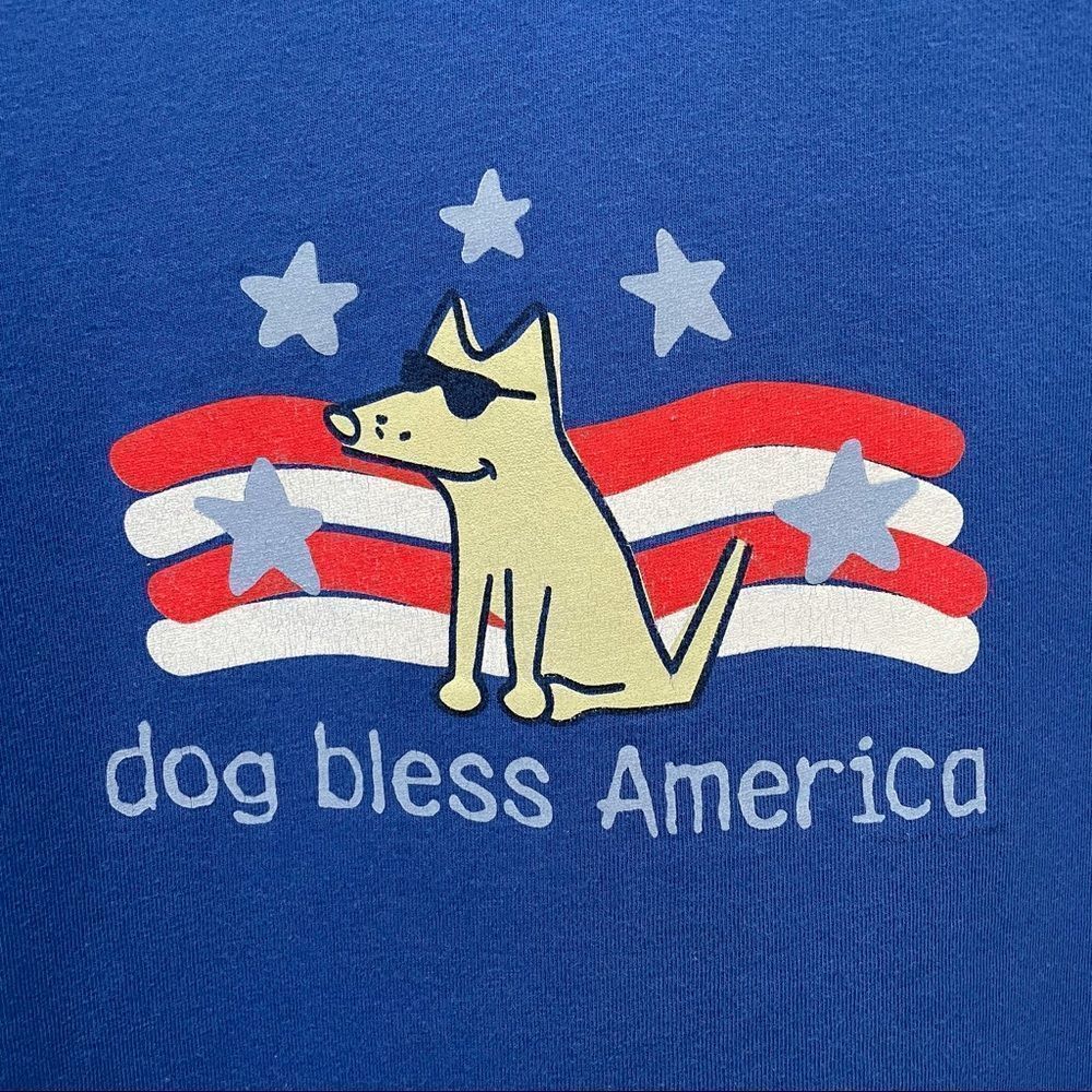 Teddy the Dog Tee, Dog Bless America, Ladies Medium, Blue